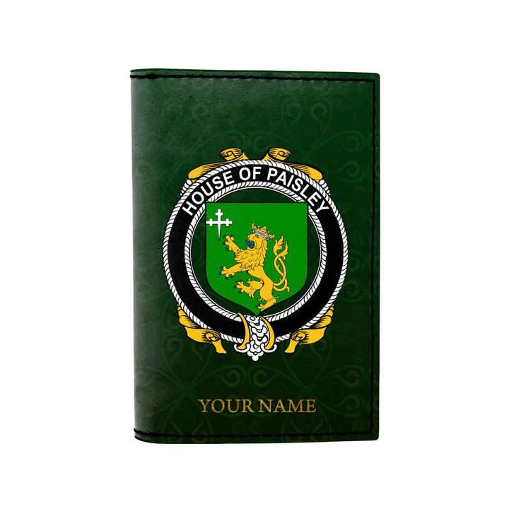 (Laser Personalized Text) Paisley Family Crest Minimalist Wallet K6