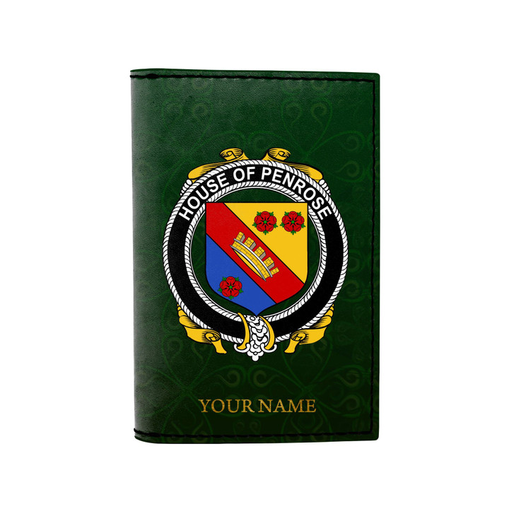 (Laser Personalized Text) Penrose Family Crest Minimalist Wallet K6