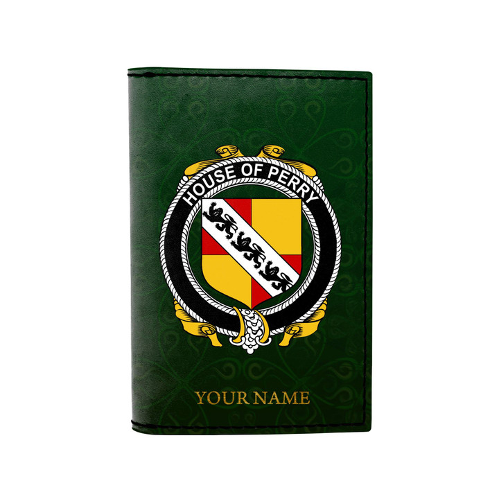(Laser Personalized Text) Perry Family Crest Minimalist Wallet K6