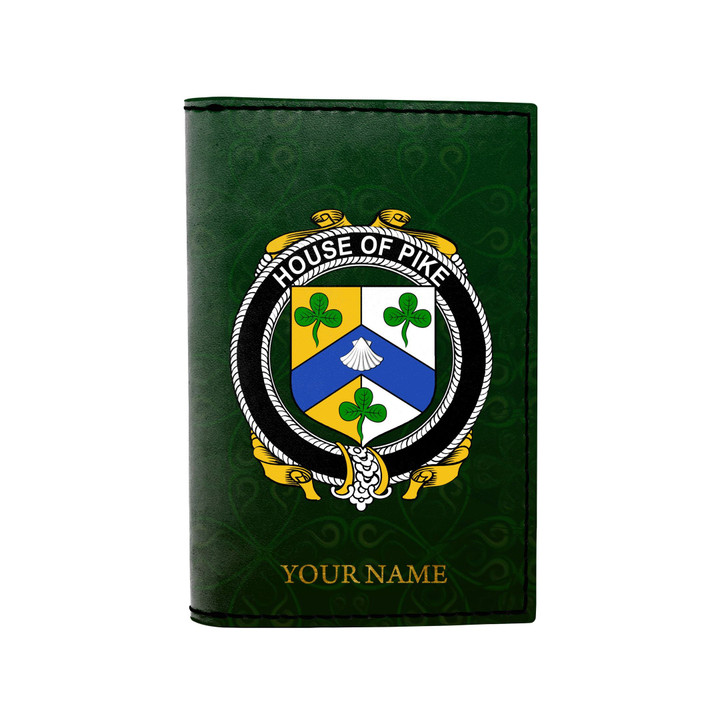 (Laser Personalized Text) Pike Family Crest Minimalist Wallet K6