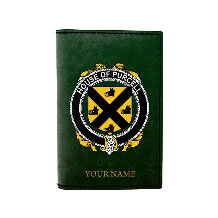 (Laser Personalized Text) Purcell Family Crest Minimalist Wallet K6