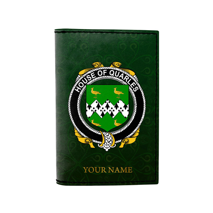 (Laser Personalized Text) Quarles Family Crest Minimalist Wallet K6