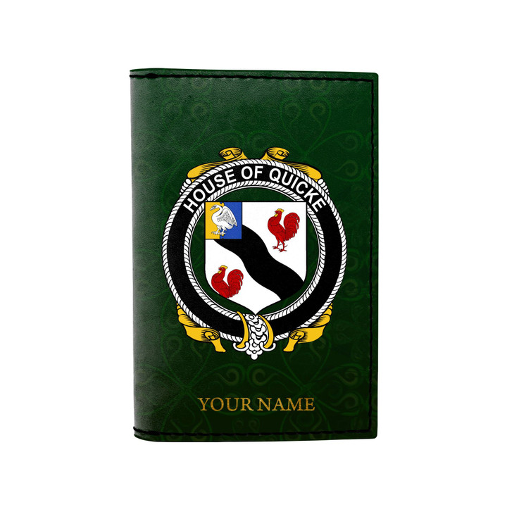 (Laser Personalized Text) Quicke Family Crest Minimalist Wallet K6