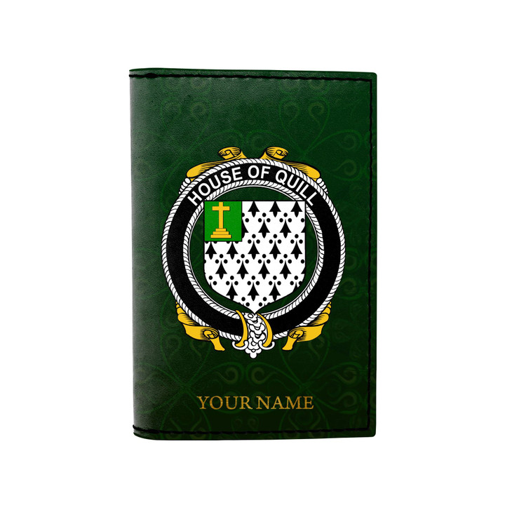 (Laser Personalized Text) Quill Family Crest Minimalist Wallet K6