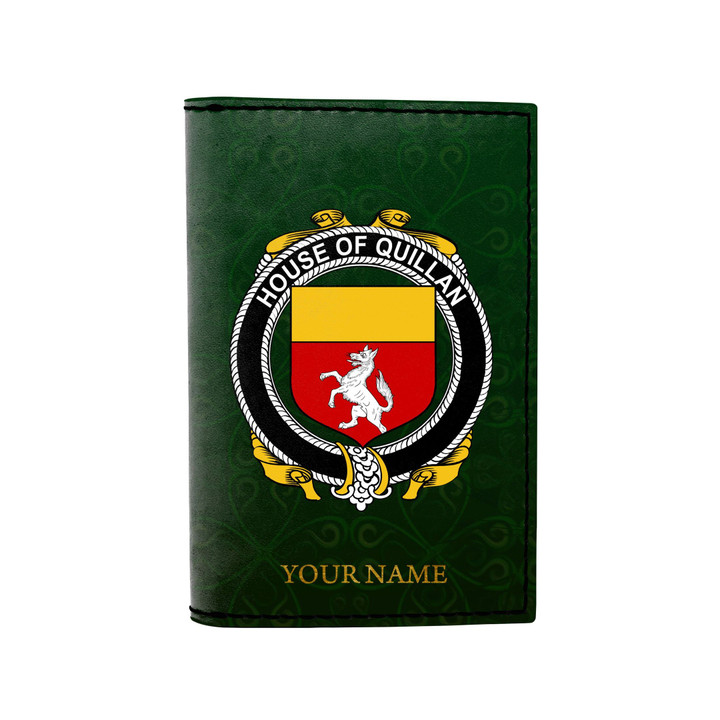 (Laser Personalized Text) Quillan or McQuillan Family Crest Minimalist Wallet K6