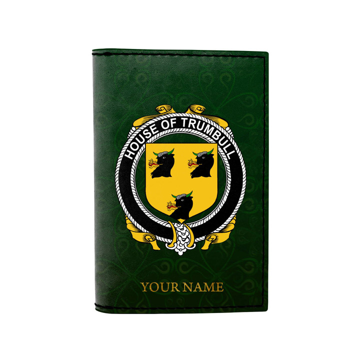 (Laser Personalized Text) Trumbull or Turnbull Family Crest Minimalist Wallet K6