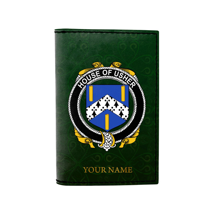 (Laser Personalized Text) Usher Family Crest Minimalist Wallet K6