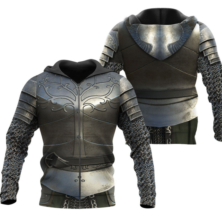 1stireland Zip Up Hoodie, 3D Chainmail Knight Medieval Armor Th00