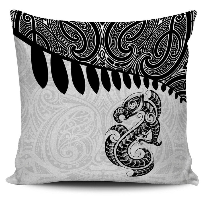Aotearoa Pillow Cover - Maori Manaia Silver Fern White  A025