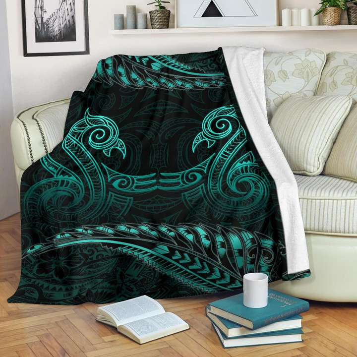 Aotearoa Premium Blanket Turquoise Maori Manaia with Silver Fern TH5