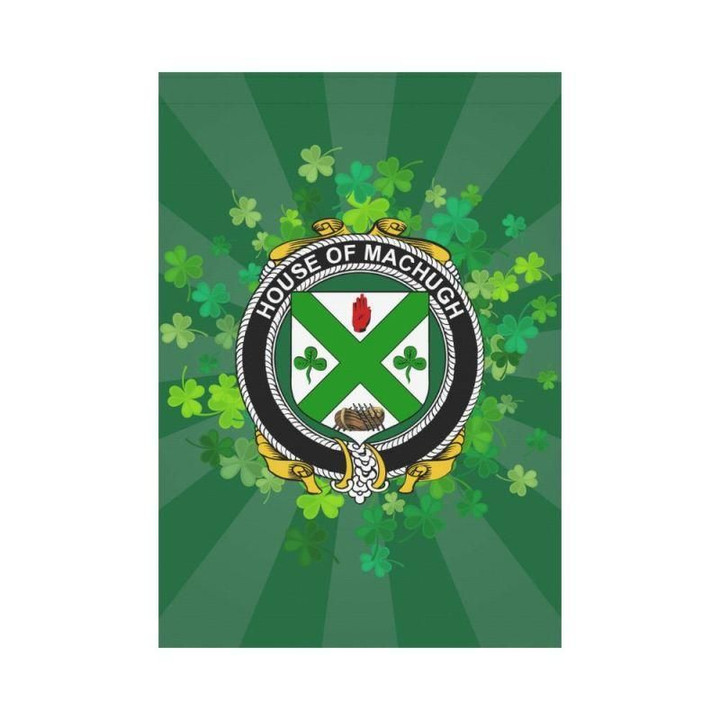 Irish Garden Flag, Machugh Family Crest Shamrock Yard Flag A9