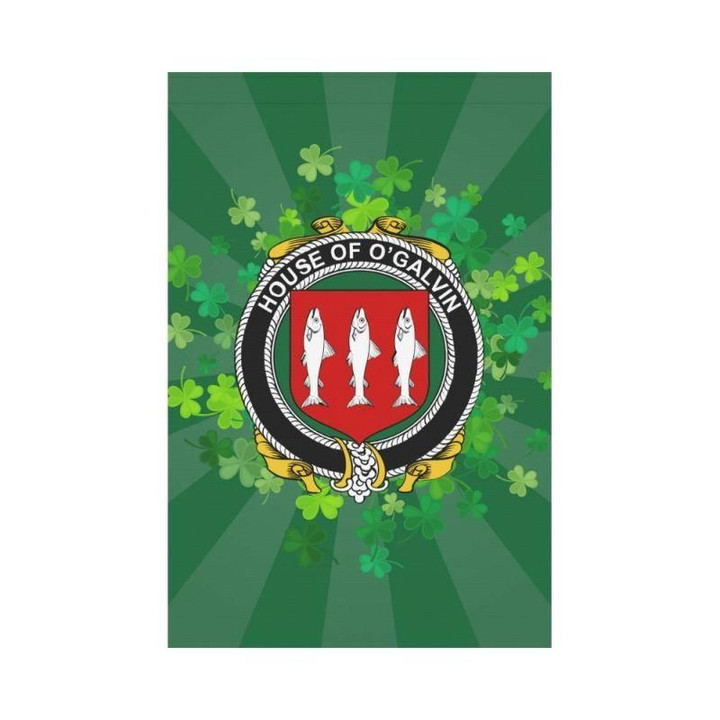 Irish Garden Flag, O'Galvin Family Crest Shamrock Yard Flag A9