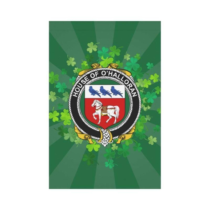Irish Garden Flag, O'Halloran Family Crest Shamrock Yard Flag A9
