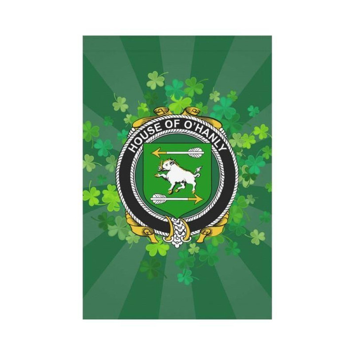 Irish Garden Flag, O'Hanly Family Crest Shamrock Yard Flag A9