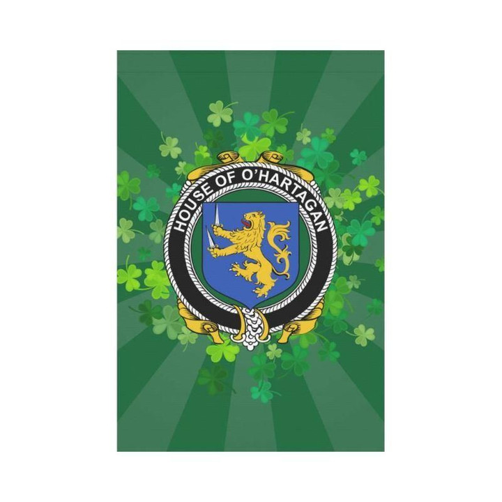 Irish Garden Flag, O'Hartagan Family Crest Shamrock Yard Flag A9