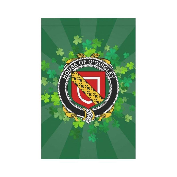 Irish Garden Flag, O'Quigley Family Crest Shamrock Yard Flag A9
