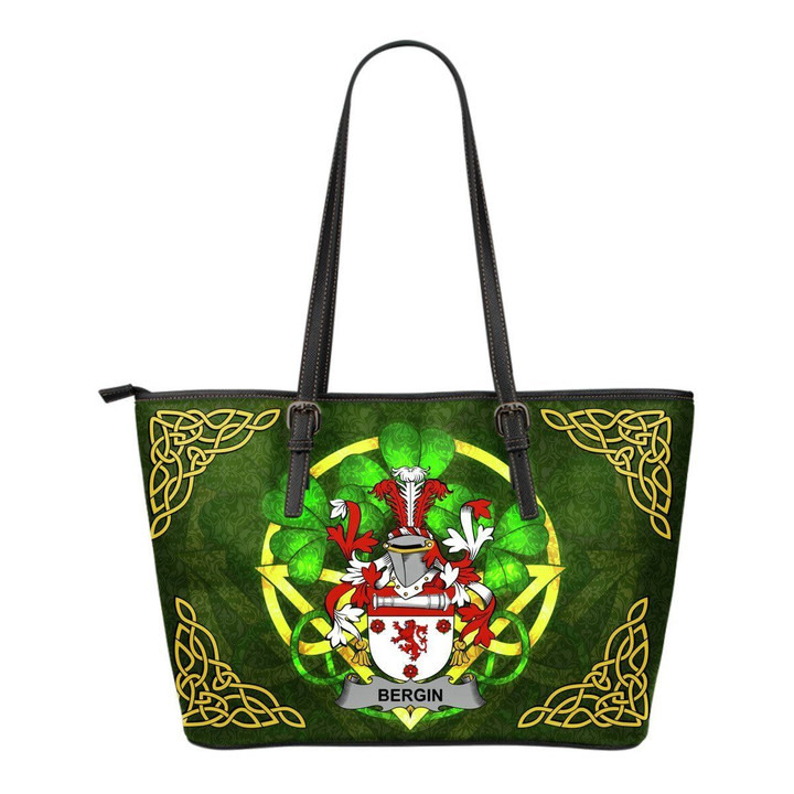 Irish Handbags, Bergin or O'Bergin Family Crest Handbags  Shamrock Tote Bag Small Size A7