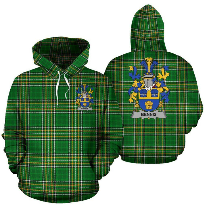 Bennis Ireland Hoodie Irish National Tartan (Pullover) | Women & Men | Over 1400 Crests
