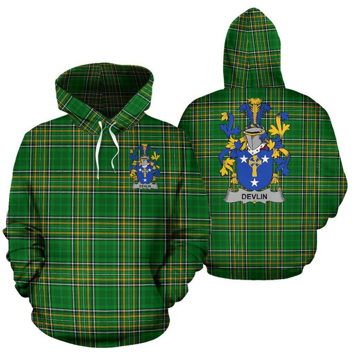 Devlin or O'Devlin Ireland Hoodie Irish National Tartan (Pullover) | Women & Men | Over 1400 Crests