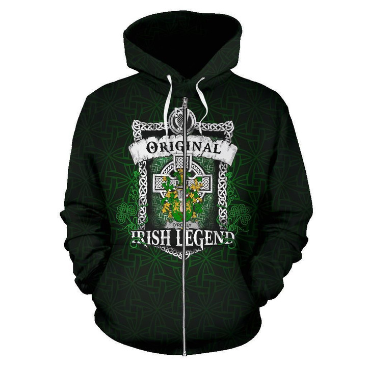 Reilly or O'Reilly Ireland Zip Hoodie Original Irish Legend | Over 1400 Crests | Women and Men | Clothing
