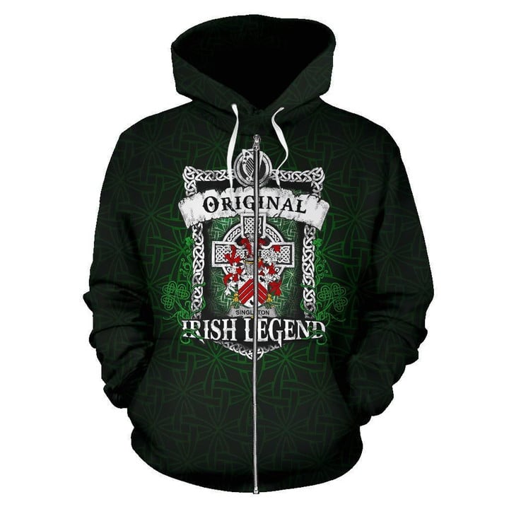 Singleton Ireland Zip Hoodie Original Irish Legend | Over 1400 Crests | Women and Men | Clothing