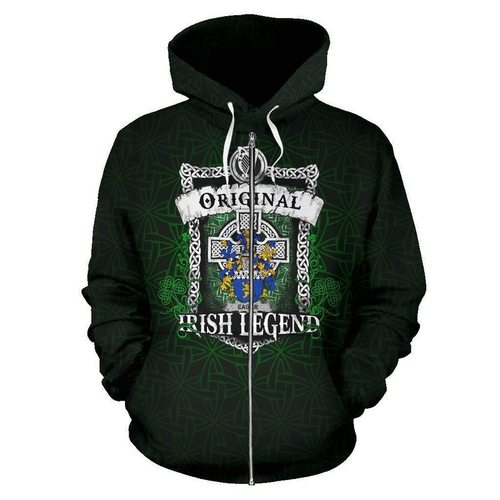 Eagar Ireland Zip Hoodie Original Irish Legend | Over 1400 Crests | Women and Men | Clothing