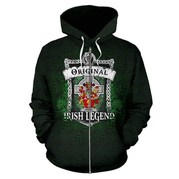 Marsh Ireland Zip Hoodie Original Irish Legend | Over 1400 Crests | Women and Men | Clothing