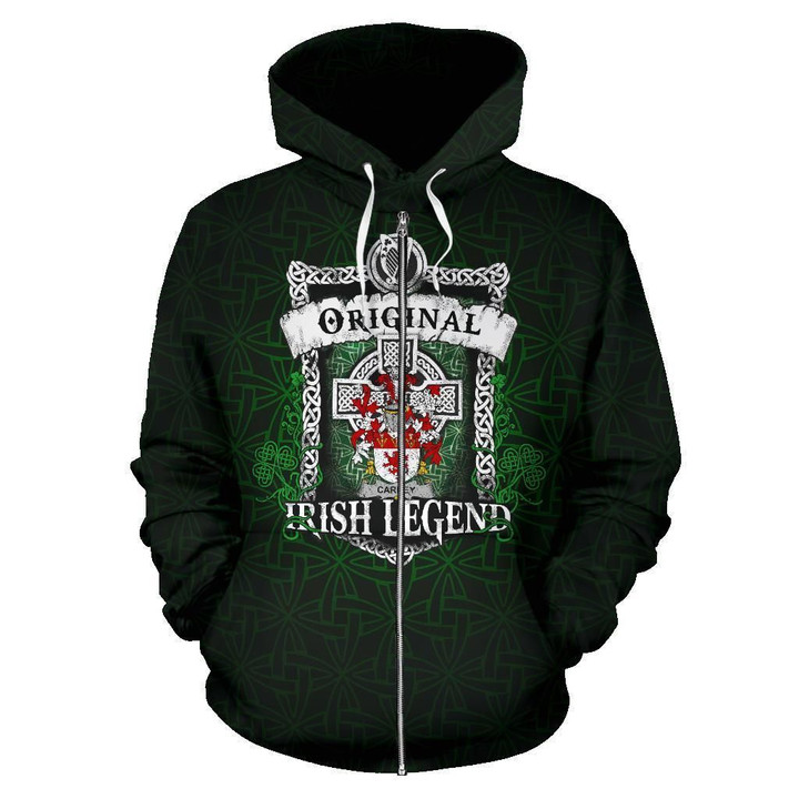 Carney Ireland Zip Hoodie Original Irish Legend | Over 1400 Crests | Women and Men | Clothing