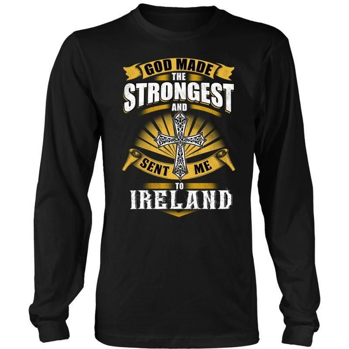 God Made Strongest Ireland T-Shirt H5 District Long Sleeve Shirt / Black S T-Shirts