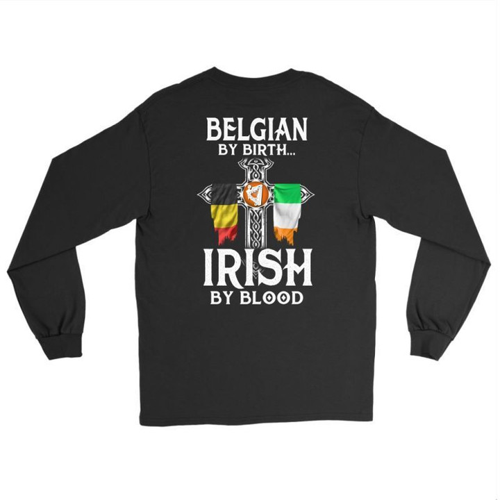 Belgian By Birth Irish Blood Z1 Gildan Long Sleeve Tee / Black S T-Shirts