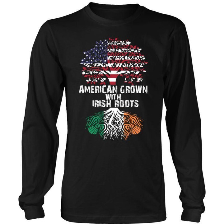 American Grown With Irish Roots T-Shirt D5 District Long Sleeve Shirt / Black S T-Shirts