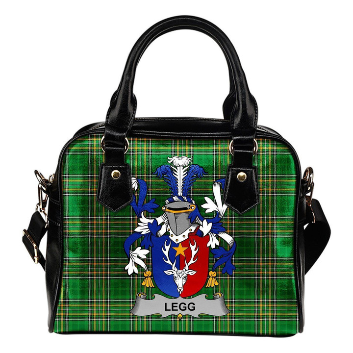 Legg or Legge Ireland Shoulder Handbag Irish National Tartan  | Over 1400 Crests | Bags | Water-Resistant PU leather