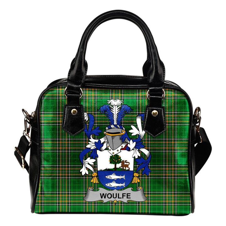 Woulfe Ireland Shoulder Handbag Irish National Tartan  | Over 1400 Crests | Bags | Water-Resistant PU leather