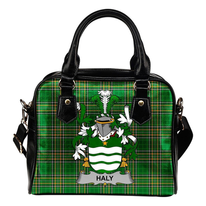 Haly Ireland Shoulder Handbag Irish National Tartan  | Over 1400 Crests | Bags | Water-Resistant PU leather