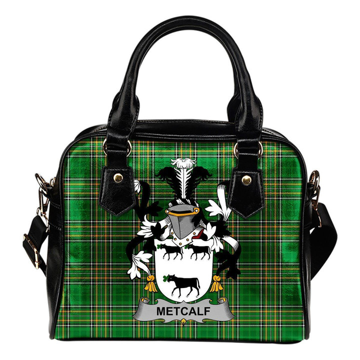 Metcalf or Metcalfe Ireland Shoulder Handbag Irish National Tartan  | Over 1400 Crests | Bags | Water-Resistant PU leather