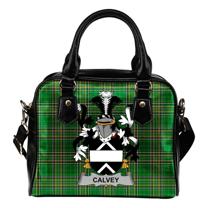 Calvey or McElwee Ireland Shoulder Handbag Irish National Tartan  | Over 1400 Crests | Bags | Water-Resistant PU leather