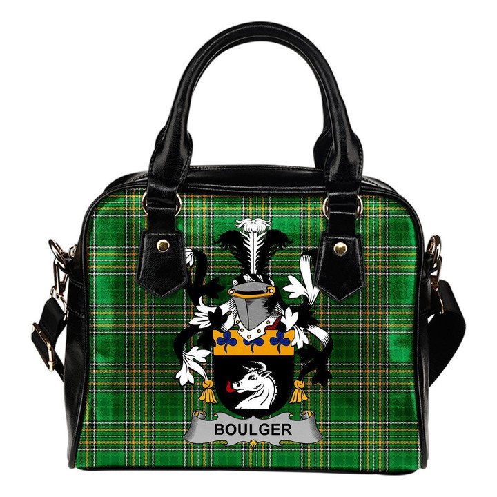 Boulger or O'Bolger Ireland Shoulder Handbag Irish National Tartan  | Over 1400 Crests | Bags | Water-Resistant PU leather