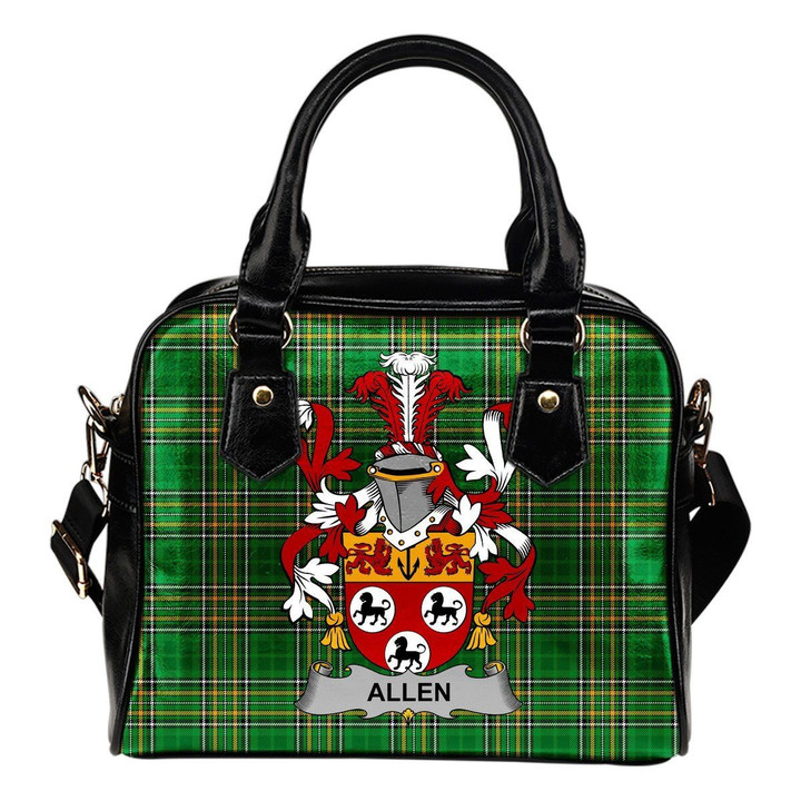 Allen Ireland Shoulder Handbag Irish National Tartan  | Over 1400 Crests | Bags | Water-Resistant PU leather