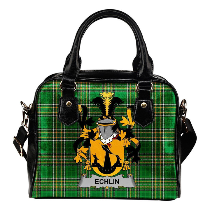 Echlin Ireland Shoulder Handbag Irish National Tartan  | Over 1400 Crests | Bags | Water-Resistant PU leather