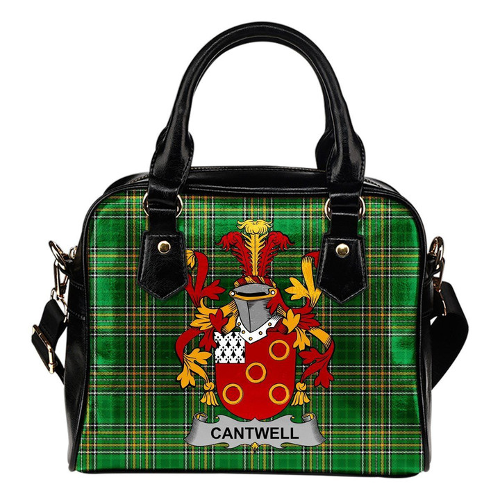 Cantwell Ireland Shoulder Handbag Irish National Tartan  | Over 1400 Crests | Bags | Water-Resistant PU leather