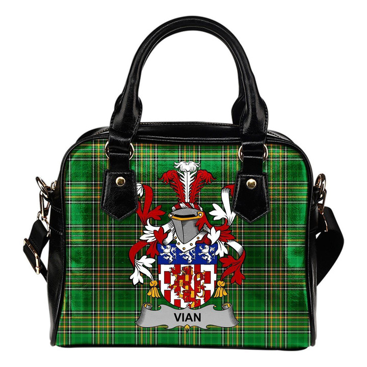 Vian Ireland Shoulder Handbag Irish National Tartan  | Over 1400 Crests | Bags | Water-Resistant PU leather