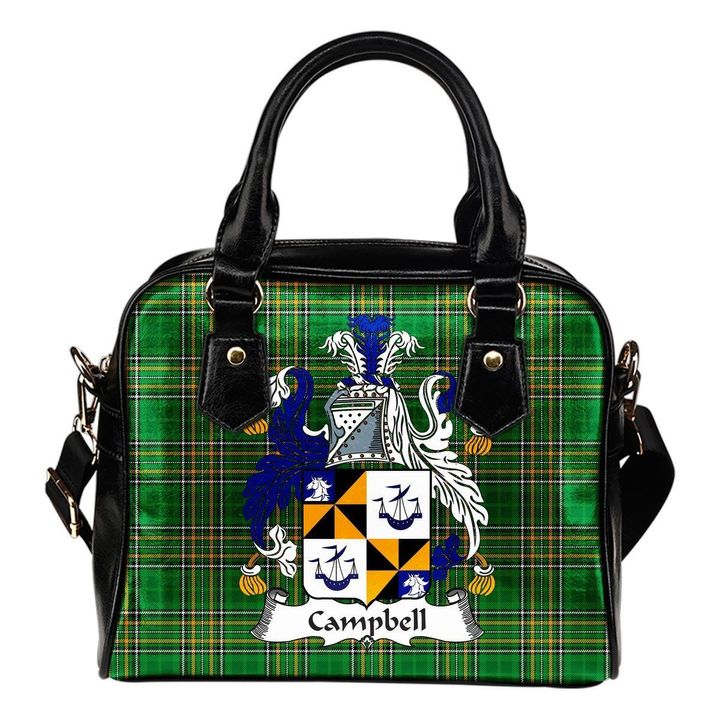 Campbell Ireland Shoulder Handbag Irish National Tartan  | Over 1400 Crests | Bags | Water-Resistant PU leather
