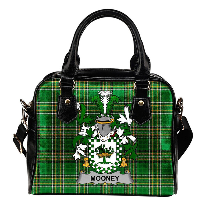Mooney or O'Mooney Ireland Shoulder Handbag Irish National Tartan  | Over 1400 Crests | Bags | Water-Resistant PU leather