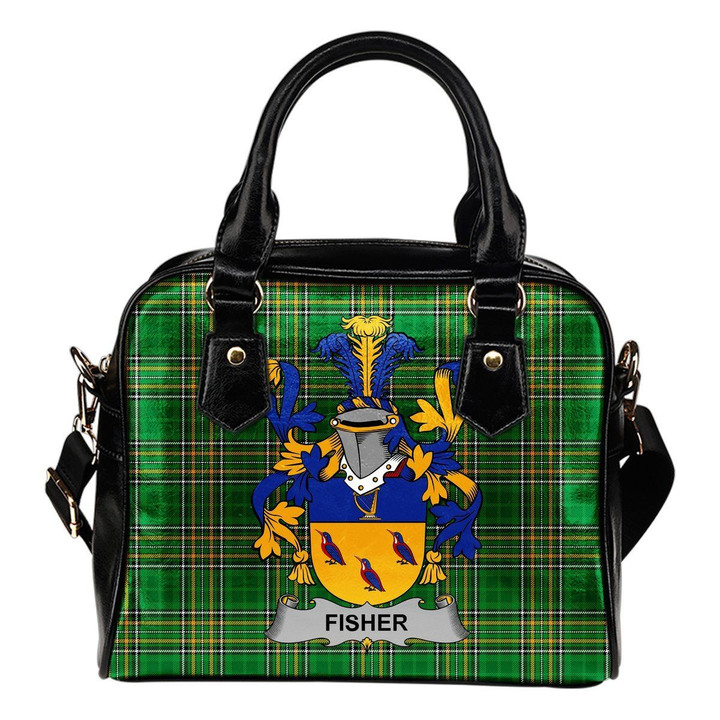 Fisher Ireland Shoulder Handbag Irish National Tartan  | Over 1400 Crests | Bags | Water-Resistant PU leather