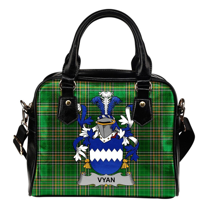 Vyan Ireland Shoulder Handbag Irish National Tartan  | Over 1400 Crests | Bags | Water-Resistant PU leather
