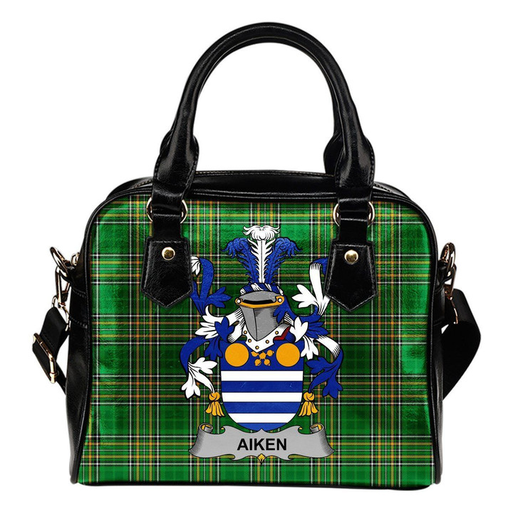 Aiken Ireland Shoulder Handbag Irish National Tartan  | Over 1400 Crests | Bags | Water-Resistant PU leather