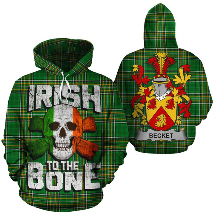 Becket Family Crest Ireland National Tartan Irish To The Bone Hoodie
