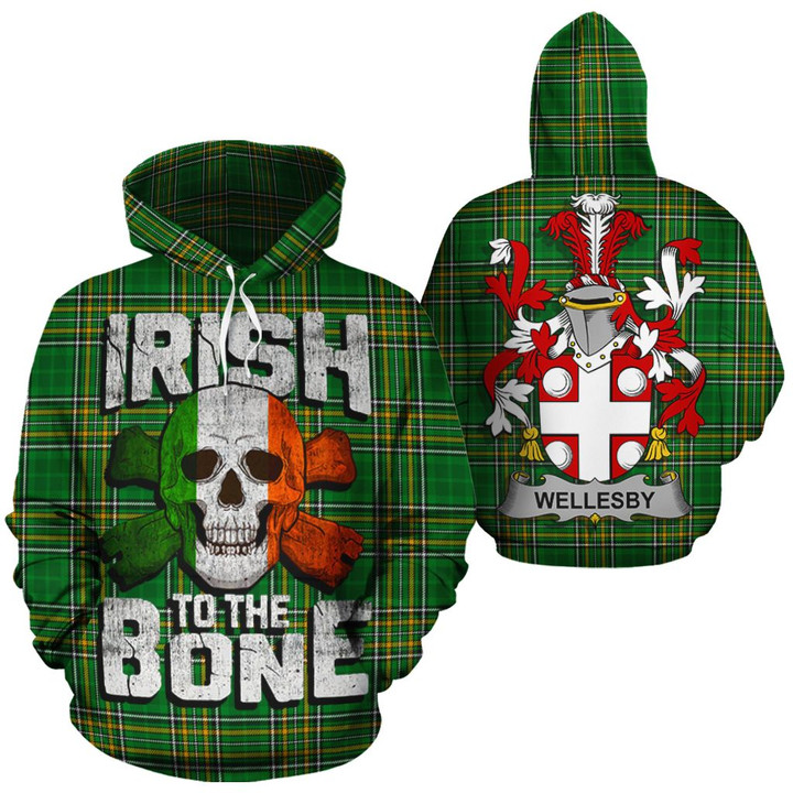 Wellesby Family Crest Ireland National Tartan Irish To The Bone Hoodie