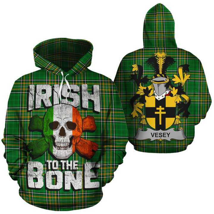 Vesey Family Crest Ireland National Tartan Irish To The Bone Hoodie