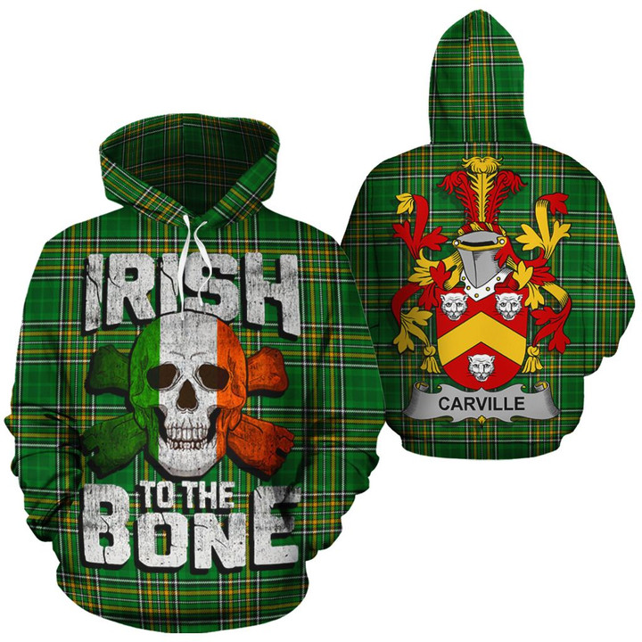 Carville Family Crest Ireland National Tartan Irish To The Bone Hoodie